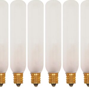 (6 Pack) Satco S3315 15W 120V T6 Frost E12 Candelabra Base Incandescent Light Bulb