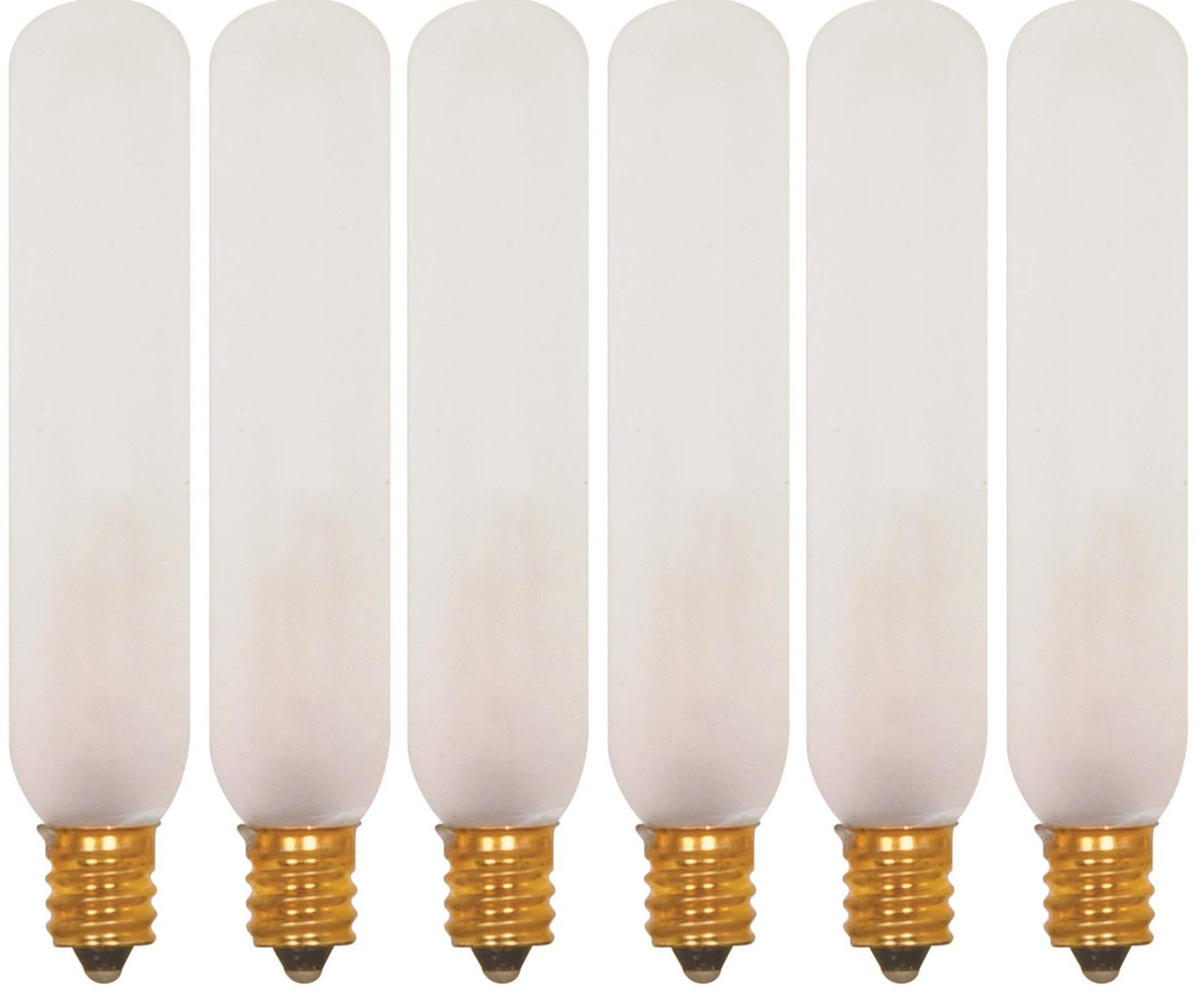 (6 Pack) Satco S3315 15W 120V T6 Frost E12 Candelabra Base Incandescent Light Bulb