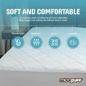 Micropuff Fitted Mattress Pad - Full XL Size Mattress Pad - Soft and Comfortable Fitted Mattress Protector - Mattress Cover Stretches up to 12 Inches Deep - Easy to Wash