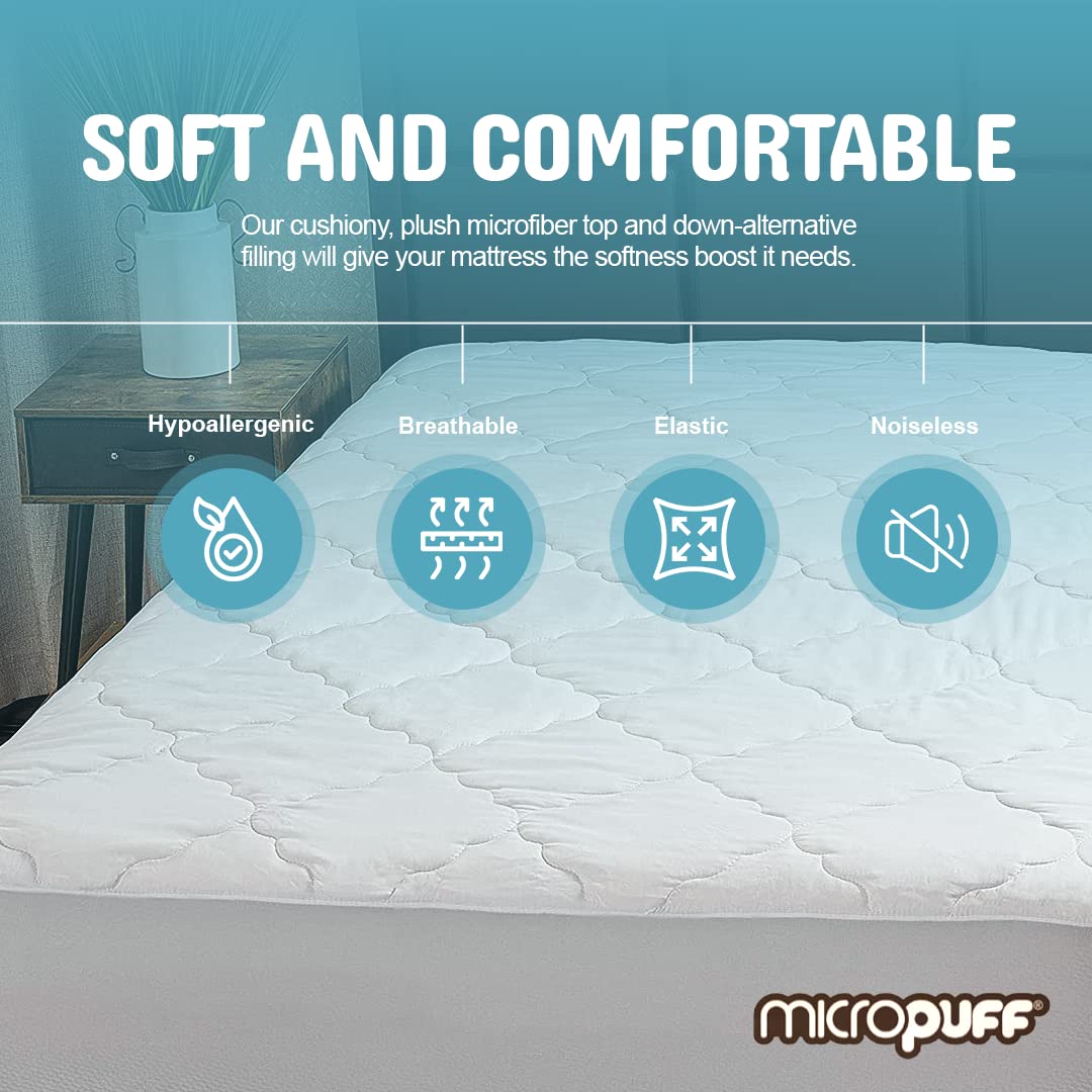 Micropuff Fitted Mattress Pad - Twin XL Size Mattress Pad - Soft and Comfortable Fitted Mattress Protector - Mattress Cover Stretches up to 12 Inches Deep - Easy to Wash