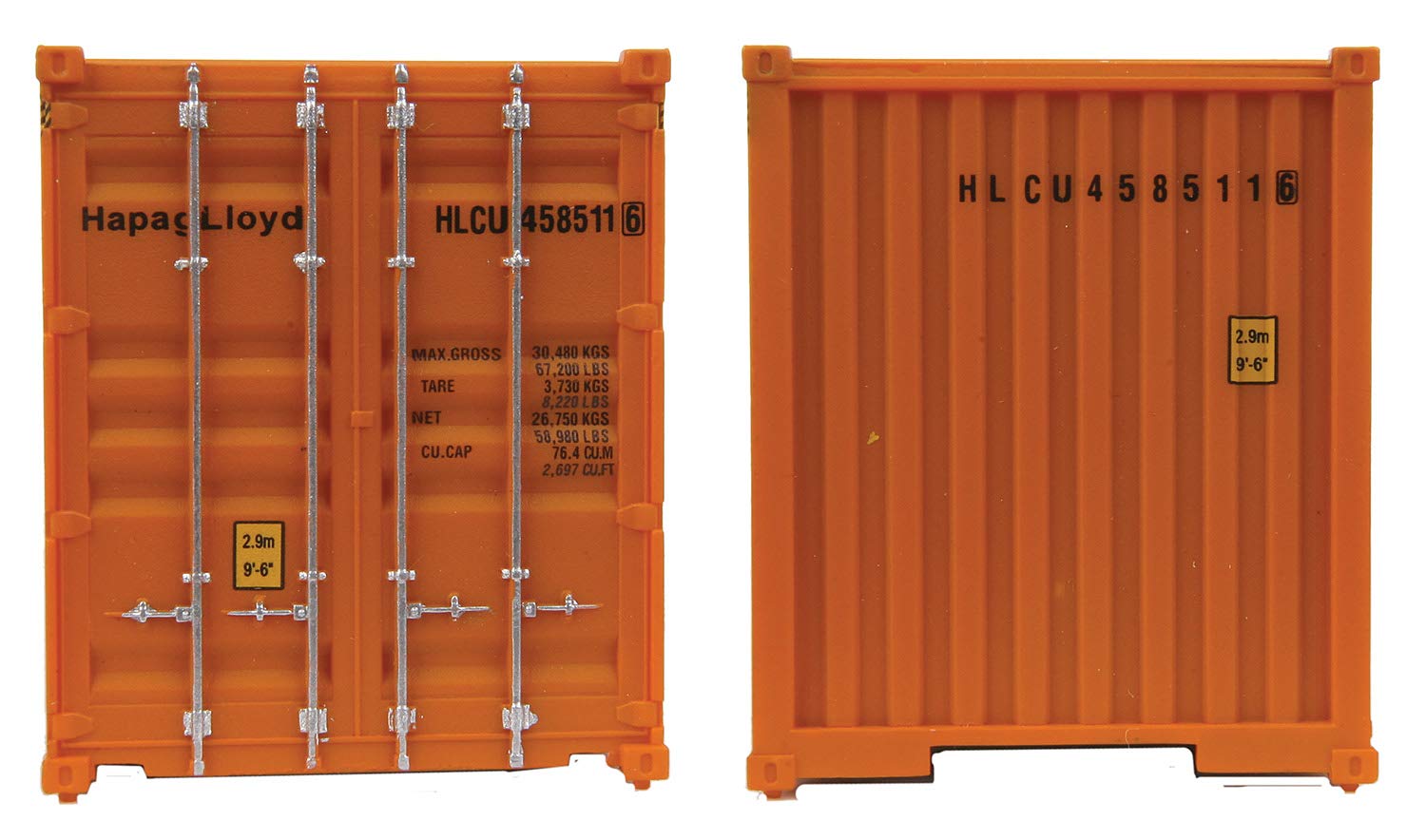 Walthers SceneMaster HO Scale Model of Hapag Lloyd (Orange, Blue) 40' Hi Cube Corrugated Side Container,949-8254