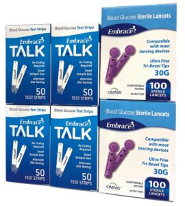 200 embrace talk blood glucose test strips includes 200 30g lancets