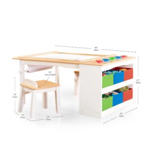 Guidecraft Arts and Crafts Center: Kids Activity Table and Art Desk with Chairs and Craft Storage, Paper Roll, and Paint Cups | Toddler Art and Play Table - Kids Wooden Learning Furniture