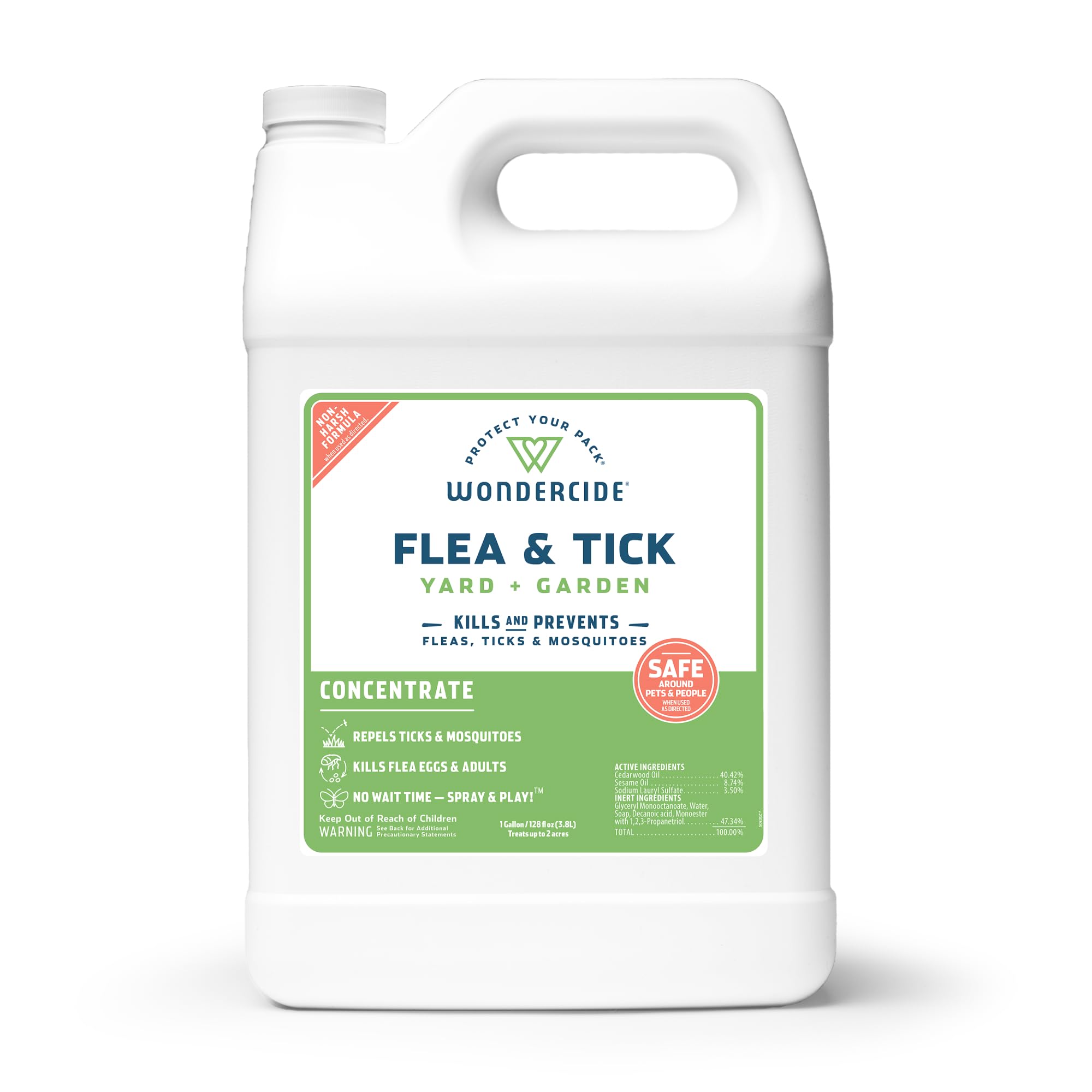 Wondercide - Flea and Tick Spray Concentrate for Yard and Garden with Natural Essential Oils – Kill, Control, Prevent, Fleas, Ticks, Mosquitoes and Insects - Safe Around Pets, Plants, Kids - 1 Gallon