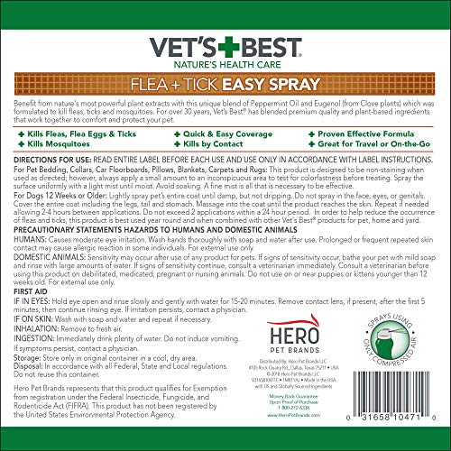 Vet's Best Flea and Tick Easy Spray | Flea Treatment for Dogs and Home |Plant-Based Formula | 6.3 Ounces