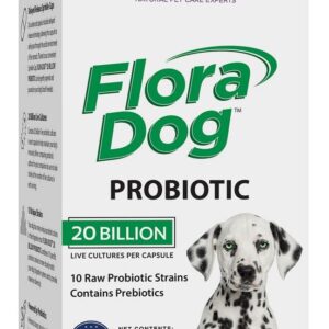 Vital Planet - Flora Dog Probiotic Capsules Supplement with 20 Billion Cultures and 10 Strains, High Potency Immune and Digestive Support Probiotics for Dogs, 30 Delayed Release Capsules