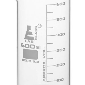 EISCO Beaker, 600ml - Tall Form with Spout - White, 50ml Graduations - Borosilicate 3.3 Glass