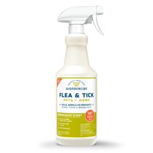 wondercide - flea, tick & mosquito spray for dogs, cats, and home - flea and tick killer, control, prevention, treatment - with natural essential oils - pet and family safe - lemongrass 32 oz