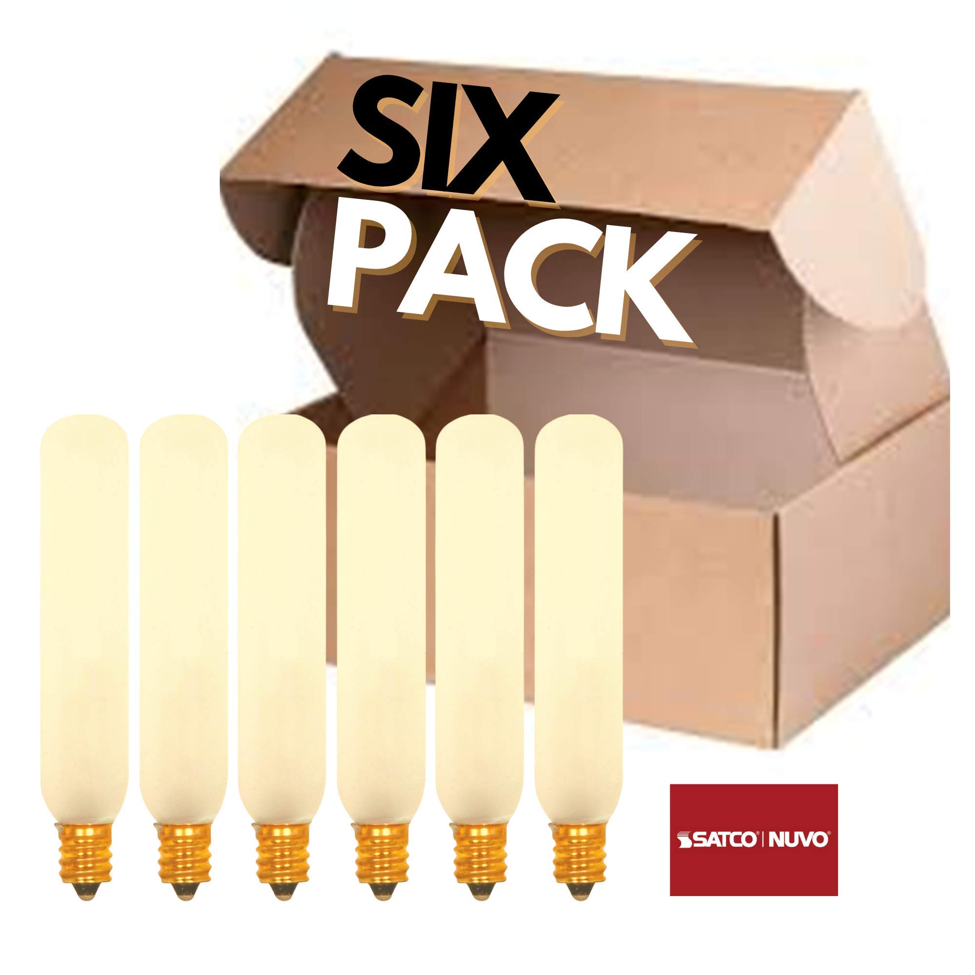 (6 Pack) Satco S3315 15W 120V T6 Frost E12 Candelabra Base Incandescent Light Bulb