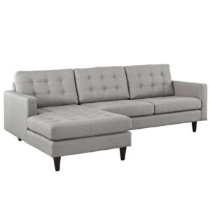 Modway Empress Mid-Century Modern Upholstered Fabric Left-Arm Facing Sectional Sofa in Light Gray