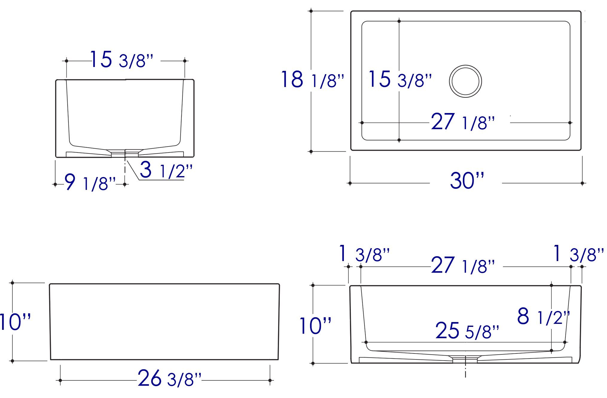 ALFI brand AB3018SB-W Smooth Solid Thick Wall Fireclay Single Bowl Farm Sink, 30", White