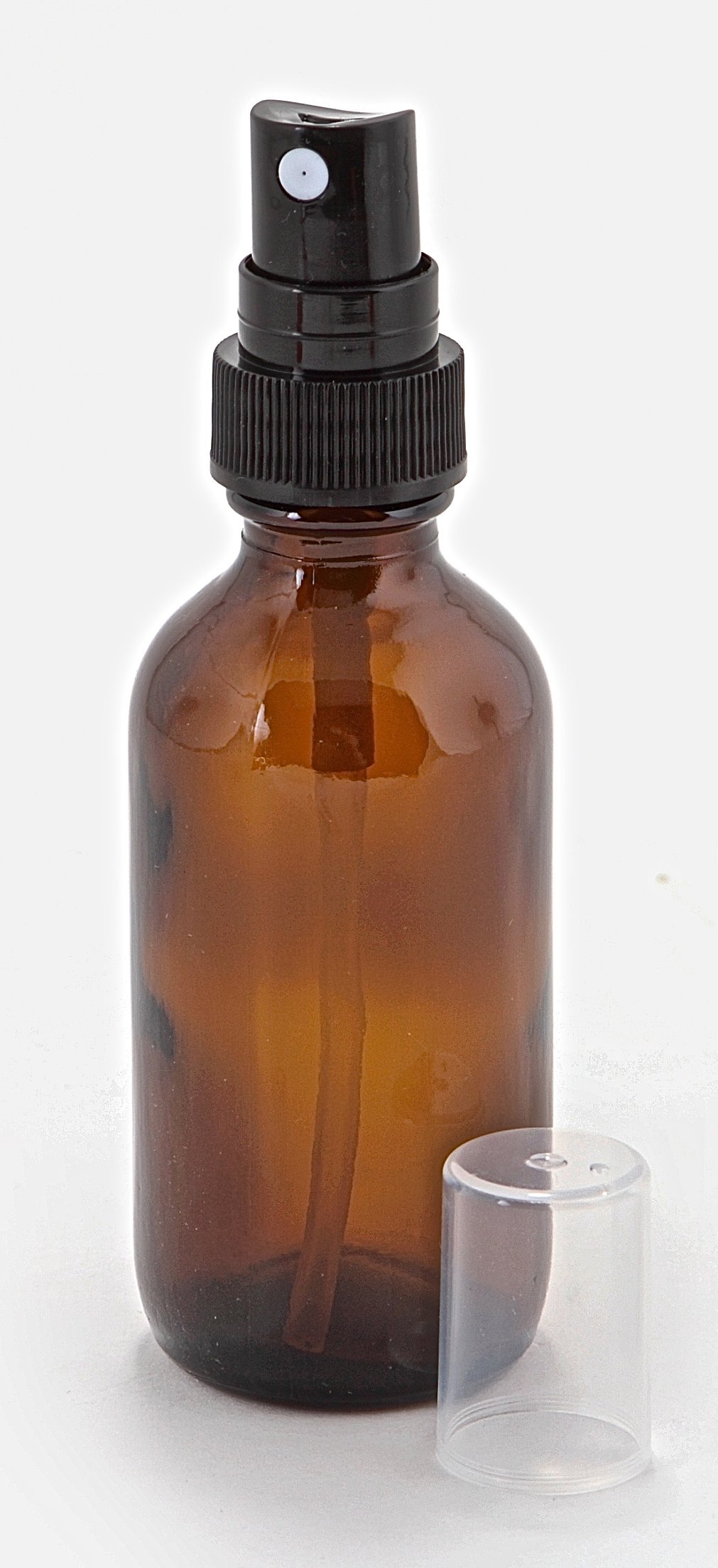 12, Amber, 2 oz Glass Bottles, with Black Fine Mist Sprayers