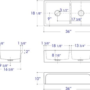 ALFI brand AB3618ARCH-B Arched Apron Thick Wall Fireclay Double Bowl Farm Sink, 36", Biscuit