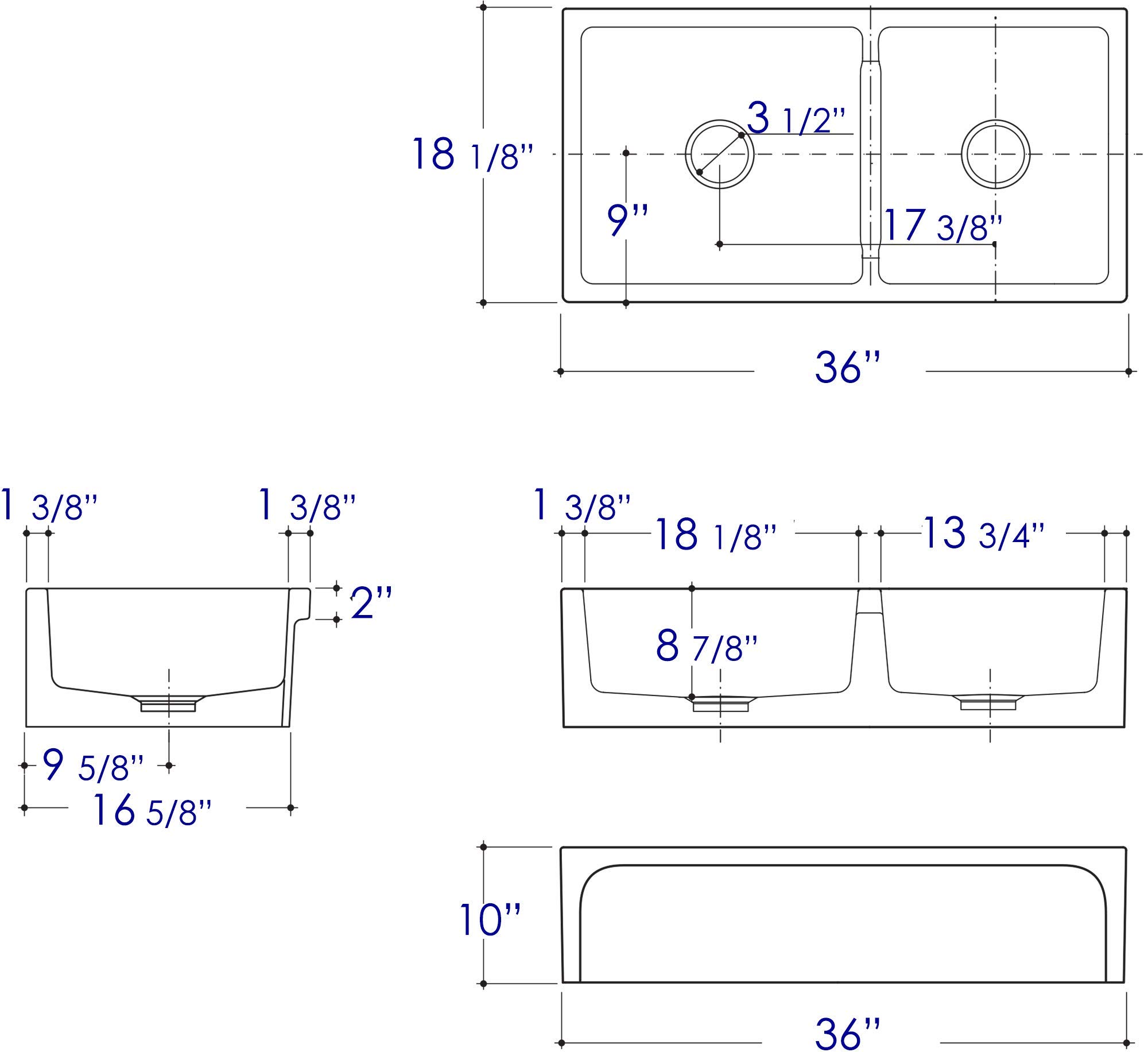 ALFI brand AB3618ARCH-B Arched Apron Thick Wall Fireclay Double Bowl Farm Sink, 36", Biscuit