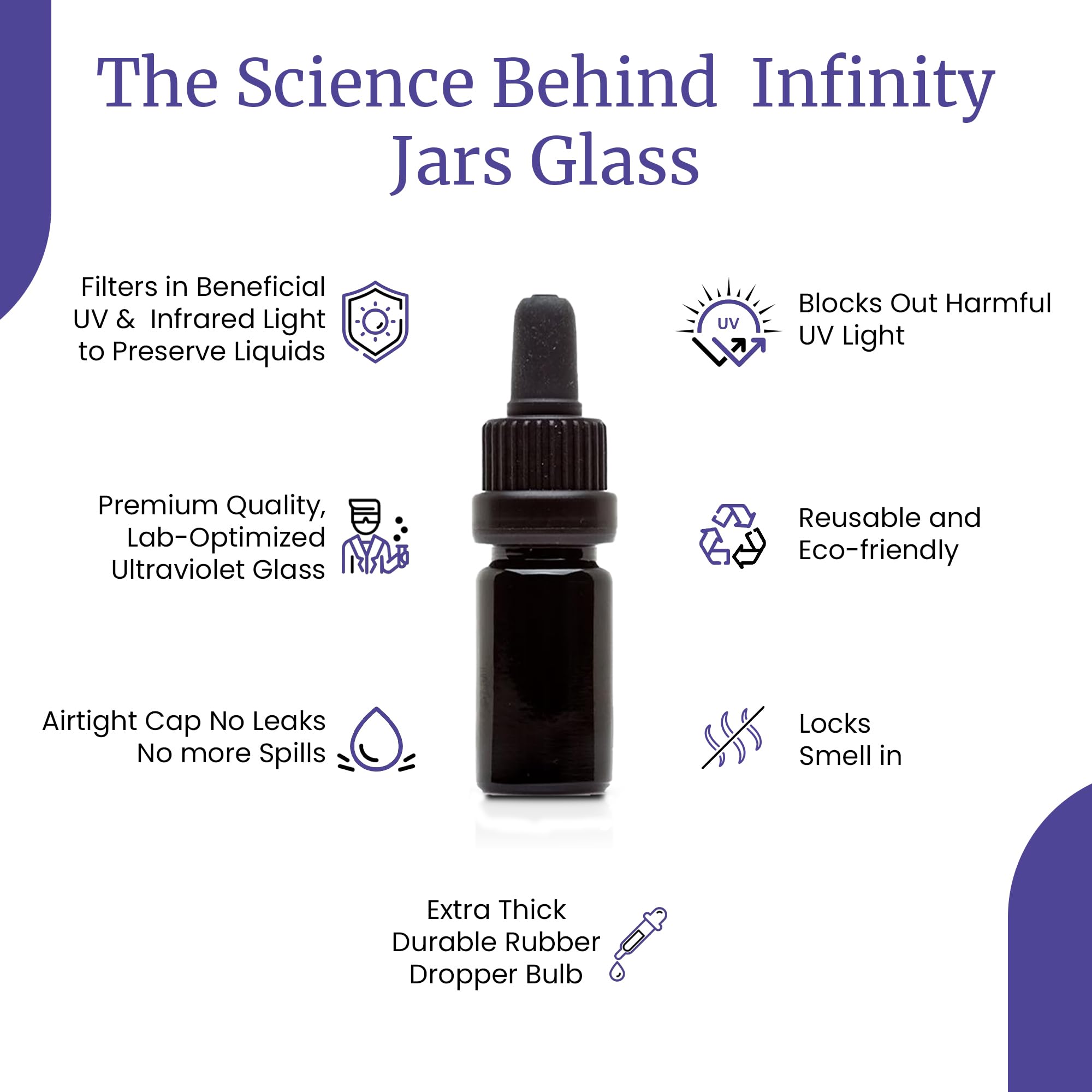 Infinity Jars Glass Dropper Bottle Ultraviolet Black Glass Tincture Bottle 5ml (.17 Fl oz)w Eye Droppers Caps, Leak-Proof Travel Bottle for Essential Oils, Liquids | Amber Glass Dropper Bottle 3-Pack