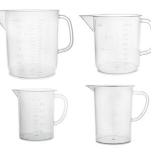 EISCO 4pcs Plastic Pitcher Set, 250mL, 500mL, 1000mL, 2000mL - Short Form, Euro Design - Molded Graduations - Chemical Resistant & Autoclavable Polypropylene - Measuring Jug