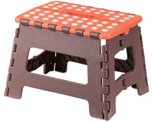 azumaya 9" height folding step stool brown and orange size small fkf-621or