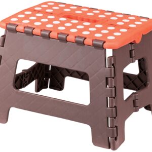 AZUMAYA 9" Height Folding Step Stool Brown and Orange Size Small FKF-621OR