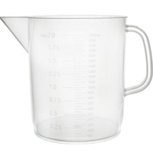 EISCO Plastic Pitcher, 2000mL (2L) - Short Form, Euro Design - Molded Graduations - Chemical Resistant & Autoclavable Polypropylene - Measuring Jug