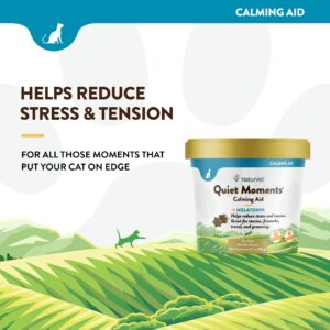 NaturVet –Quiet Moments Calming Aid for Cats Plus Melatonin – 60 Soft Chews – Helps Reduce Stress & Promote Relaxation – Great for Storms, Fireworks, Travel & Grooming