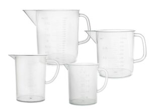 eisco 4pcs plastic pitcher set, 250ml, 500ml, 1000ml, 2000ml - short form, euro design - molded graduations - chemical resistant & autoclavable polypropylene - measuring jug