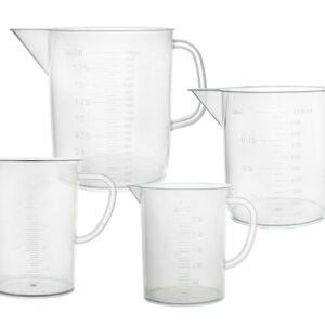 EISCO 4pcs Plastic Pitcher Set, 250mL, 500mL, 1000mL, 2000mL - Short Form, Euro Design - Molded Graduations - Chemical Resistant & Autoclavable Polypropylene - Measuring Jug