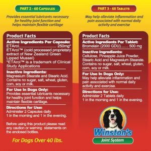 Winston Joint System - for Medium Dogs from 40-99 Pounds - 100% Natural Whole Food Supplement for Arthritis, Hip Dysplasia and Joint + Pain Relief - One Month Supply - Since 1992