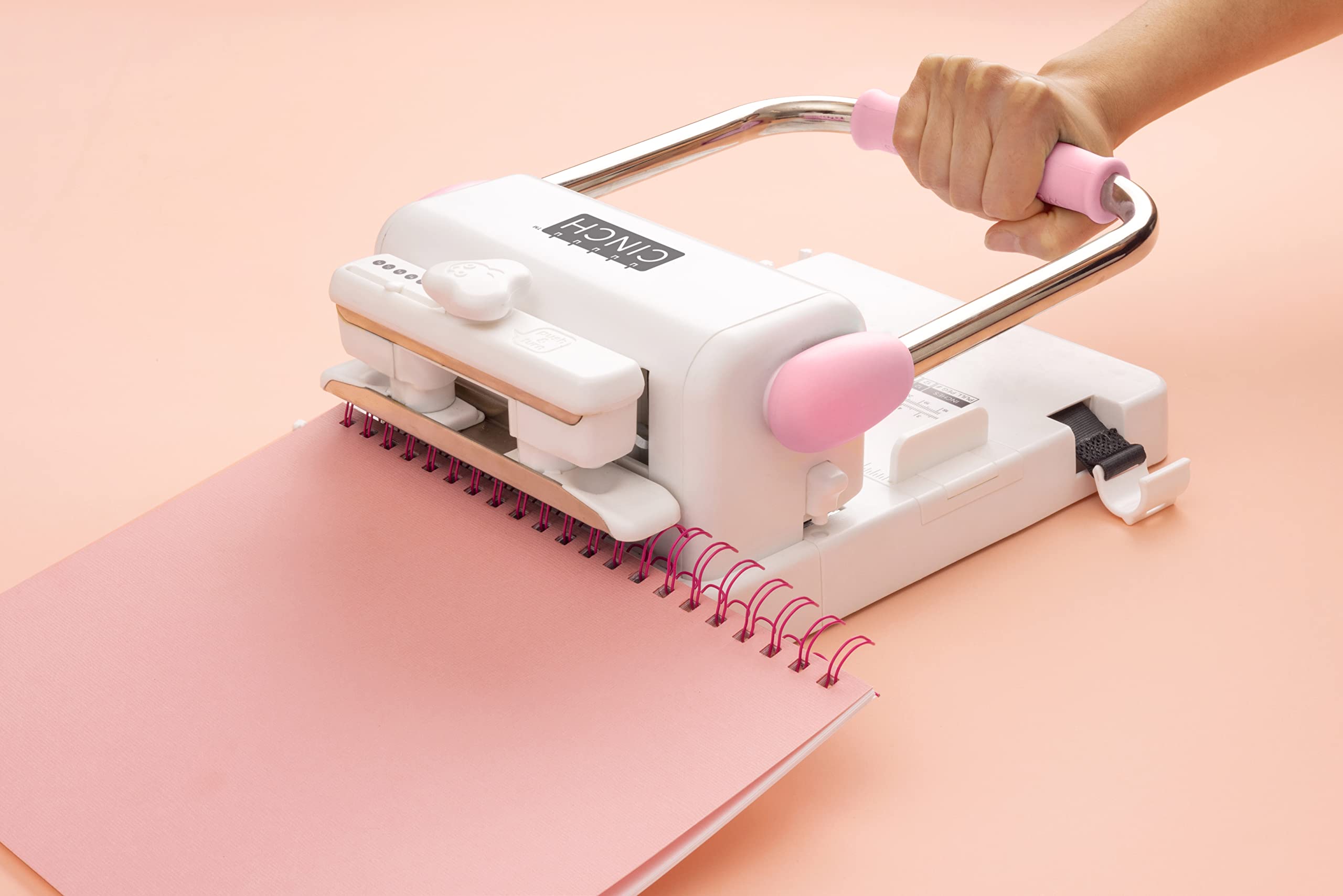 We R Memory Keepers, Cinch Book Binding Machine 2, Pink/White, Easy to Use Design with Slide Ruler, Compatible with Wire or Spiral Coils, Make Professional Books, Notebooks, Calendars and More