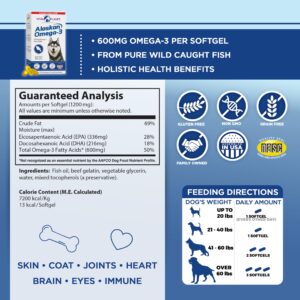 Vital Planet - Alaskan Omega-3 Fish Oil Supplement for Dogs with 600mg of Omega-3, High in DHA and EPA from Sustainably Harvested Wild Caught Cold Water Fish, 60 Vanilla Softgels