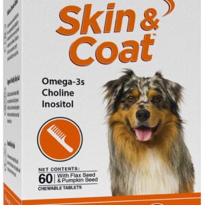 Vital Planet - Skin and Coat Supplement for Dogs with Choline, Inositol, Pumpkin, Flax and Omega-3 Oils to Support a Soft Shiny Healthy Coat and for Seasonal Allergies - 60 Chewable Tablets