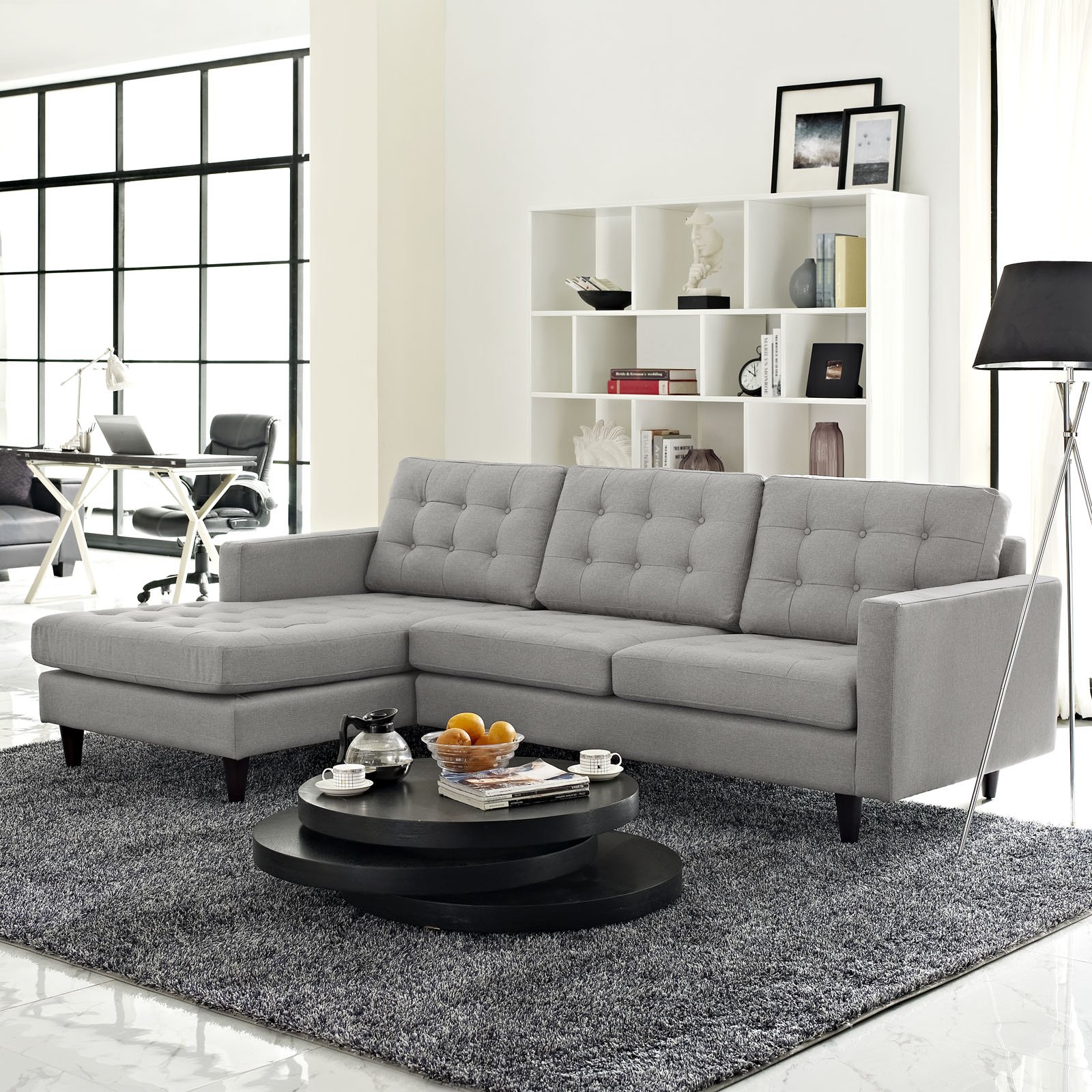 Modway Empress Mid-Century Modern Upholstered Fabric Left-Arm Facing Sectional Sofa in Light Gray