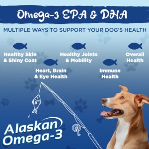 Vital Planet - Alaskan Omega-3 Fish Oil Supplement for Dogs with 600mg of Omega-3, High in DHA and EPA from Sustainably Harvested Wild Caught Cold Water Fish, 60 Vanilla Softgels