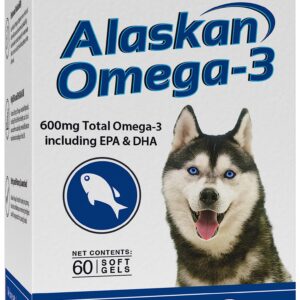 Vital Planet - Alaskan Omega-3 Fish Oil Supplement for Dogs with 600mg of Omega-3, High in DHA and EPA from Sustainably Harvested Wild Caught Cold Water Fish, 60 Vanilla Softgels