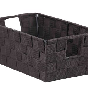 Home Basics Small Woven Bin (Brown) Medium Woven Baskets for Storage | Great for Organizing Makeup, Crafts, and More | Tall Woven Baskets with Handles