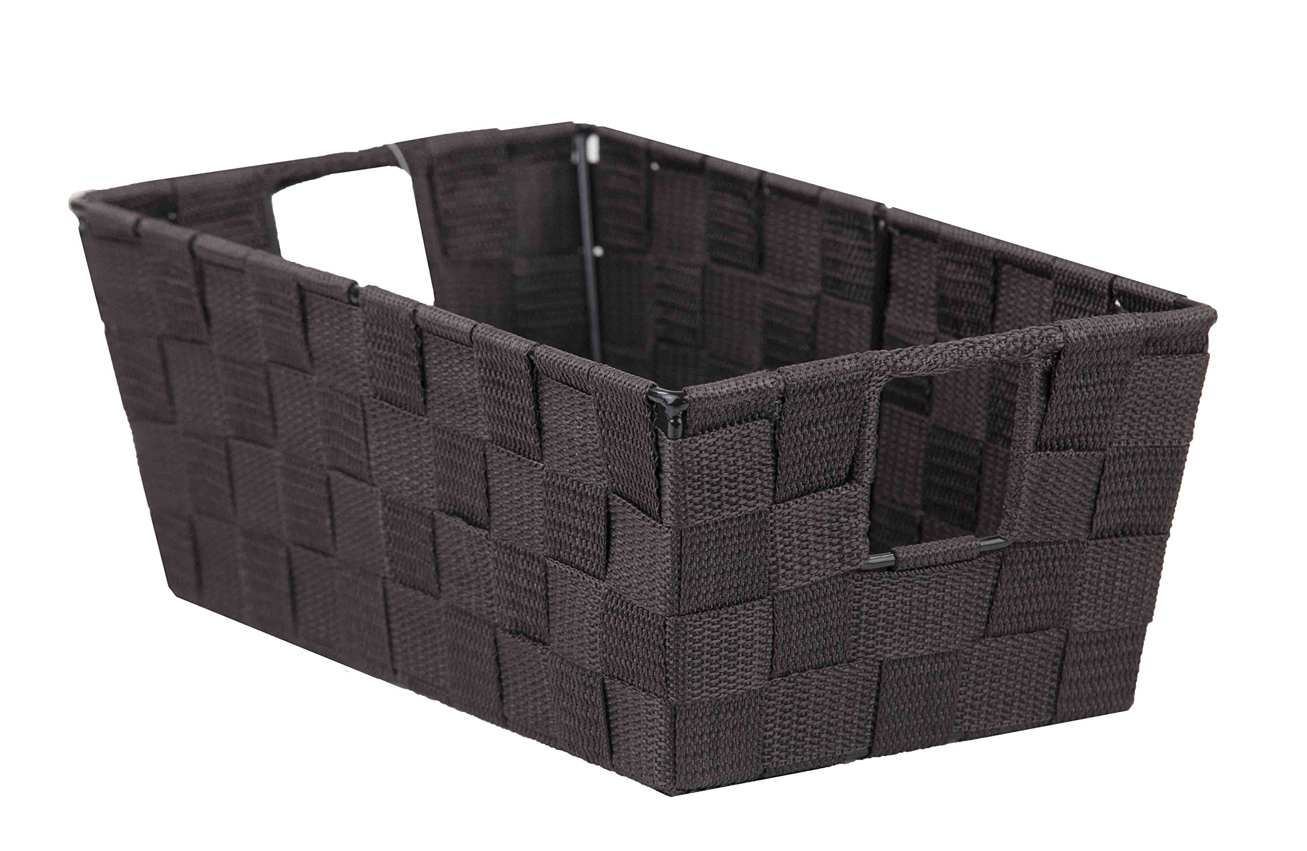 Home Basics Small Woven Bin (Brown) Medium Woven Baskets for Storage | Great for Organizing Makeup, Crafts, and More | Tall Woven Baskets with Handles