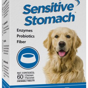 Vital Planet - Sensitive Stomach for Dogs with Enzymes, Probiotics and Fiber, Natural Digestive Support for Upset Stomach with Fennel, and Peppermint, 60 Chicken Flavored Chewable Tablets