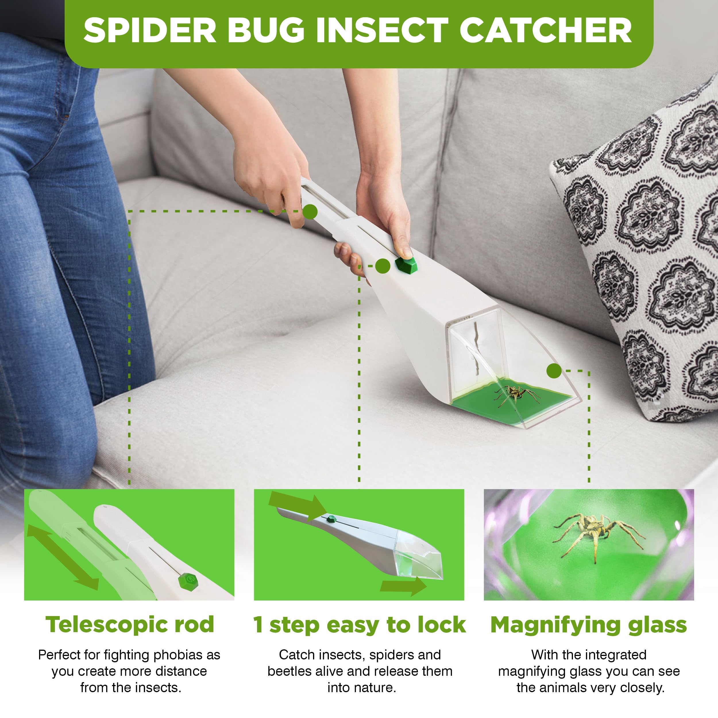 ISOTRONIC Insect Spider Catcher Trap for Bees Butterflies bumblebees Bugs Beetles with Magnifier and Extension Function