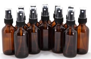 12, amber, 2 oz glass bottles, with black fine mist sprayers