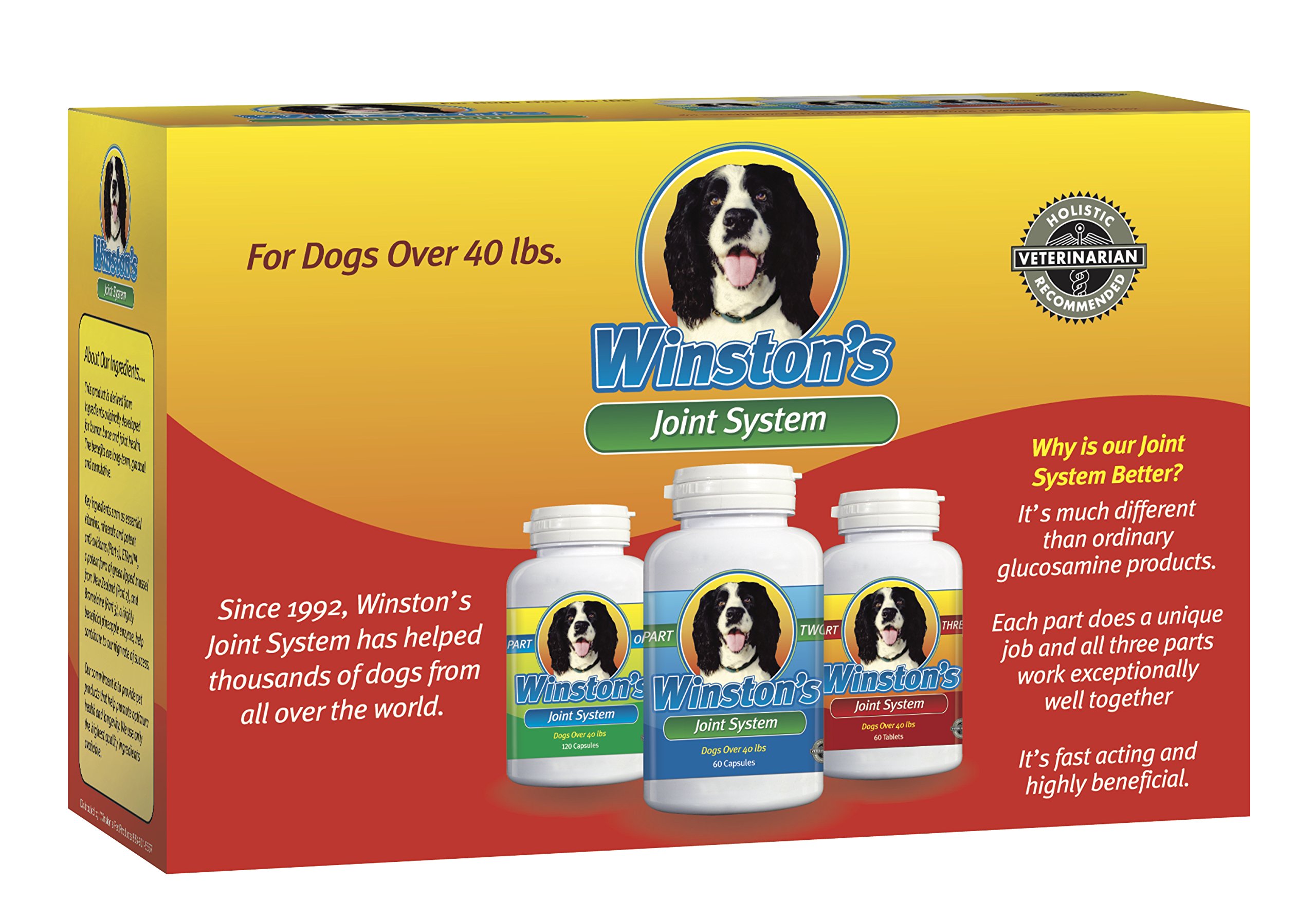 Winston Joint System - for Medium Dogs from 40-99 Pounds - 100% Natural Whole Food Supplement for Arthritis, Hip Dysplasia and Joint + Pain Relief - One Month Supply - Since 1992