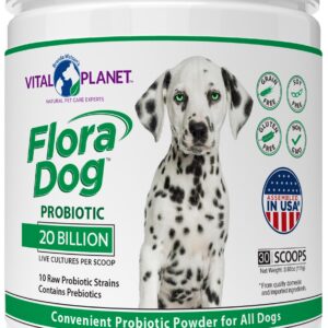 Vital Planet - Flora Dog Probiotic Powder Supplement with 20 Billion Cultures and 10 Strains, High Potency Immune and Digestive Support Probiotics for Dogs, 3.92 oz., 111 Grams, 30 Servings