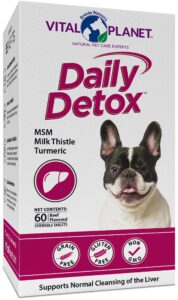 vital planet - daily detox for dogs with msm, milk thistle, spirulina, and turmeric, supports the immune system and natural cleansing of the liver - 60 beef flavored chewable tablets