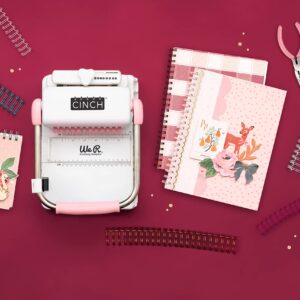 We R Memory Keepers, Cinch Book Binding Machine 2, Pink/White, Easy to Use Design with Slide Ruler, Compatible with Wire or Spiral Coils, Make Professional Books, Notebooks, Calendars and More