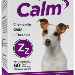 Vital Planet - Calm Chewable Tablets for Dogs, Promotes Calmness in Stressful Situations with Valerian, Lemon Balm, Chamomile, GABA, L-Theanine and Natural Herbs - 60 Beef Flavored Chewable Tablets