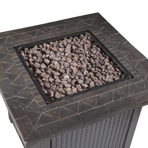 Endless Summer 30 Inch Square 30,000 BTU LP Gas Outdoor Fire Pit Table with Mosaic Resin Mantel, Steel Wicker Design Base, and Lava Rock, Black