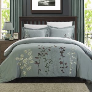 Chic Home 3-Piece Kaylee Floral Embroidered Duvet Set (King, Green)