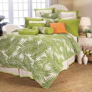 hiend accents capri 4-pc green & white coastal duvet cover bedding set, super king