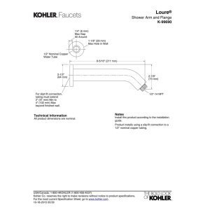 KOHLER K-99690-SN Loure Shower Arm and Flange, Vibrant Polished Nickel