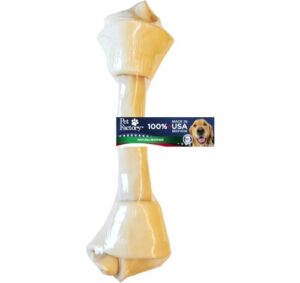 pet factory 100% made in usa beefhide 13-15" knotted bone dog chew treat - natural flavor, 1 count/1 pack