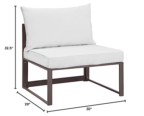 Modway Fortuna Aluminum Outdoor Patio Armless Chair in Brown White