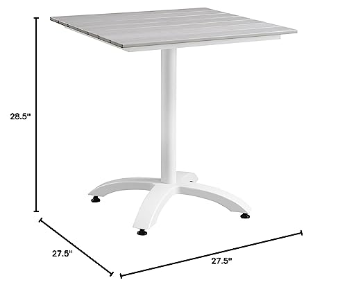 Modway Maine Aluminum Outdoor Patio 28" Dining Table in White Light Gray